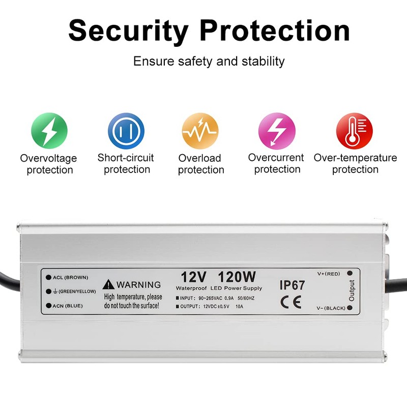 120W 12 Volt LED Power Supply, Waterproof IP67 LED Driver,