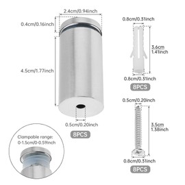 8 Pack 1" x 2" Stainless Steel Standoff Screws & Mounting Hardware Kit for Wall Signs, Acrylic Picture Frames, Glass Signs, Advertising Glass Hanging Nails, Brushed Finish (1" x 2" / 25mm x 50mm)