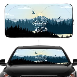 Gven Parasol para parabrisas delantero, divertido protector de visera solar bloquea los rayos UV, plegable, 210T, mantiene tu vehículo fresco (bosque, grande)