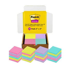 Post-it - Notas súper adhesivas, 3 x 3 pulgadas, 24 almohadillas para orejas por paquete, 70 hojas/bloque, colección exclusiva de colores brillantes, salpicaduras de agua, lima ácida, rosa tropical e