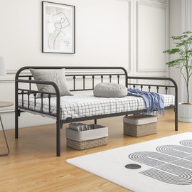 BOFENG Metal Daybed Frame Twin Size,Sofa Bed Frame with Strong Steel Slats Support Platform Furniture,Mattress Foundation,Noise Free,Easy Assembly,Black Twin Daybed