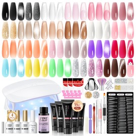 PEACECOLOR 50Pcs Poly Nail Gel Kit with U V Light 24 Colors 16ml Poly Extension Gel Pink Black Nude With Base Matte Top Coat Starter Kit with Slip Solution Nail Tools DIY For Beginners Home Salon