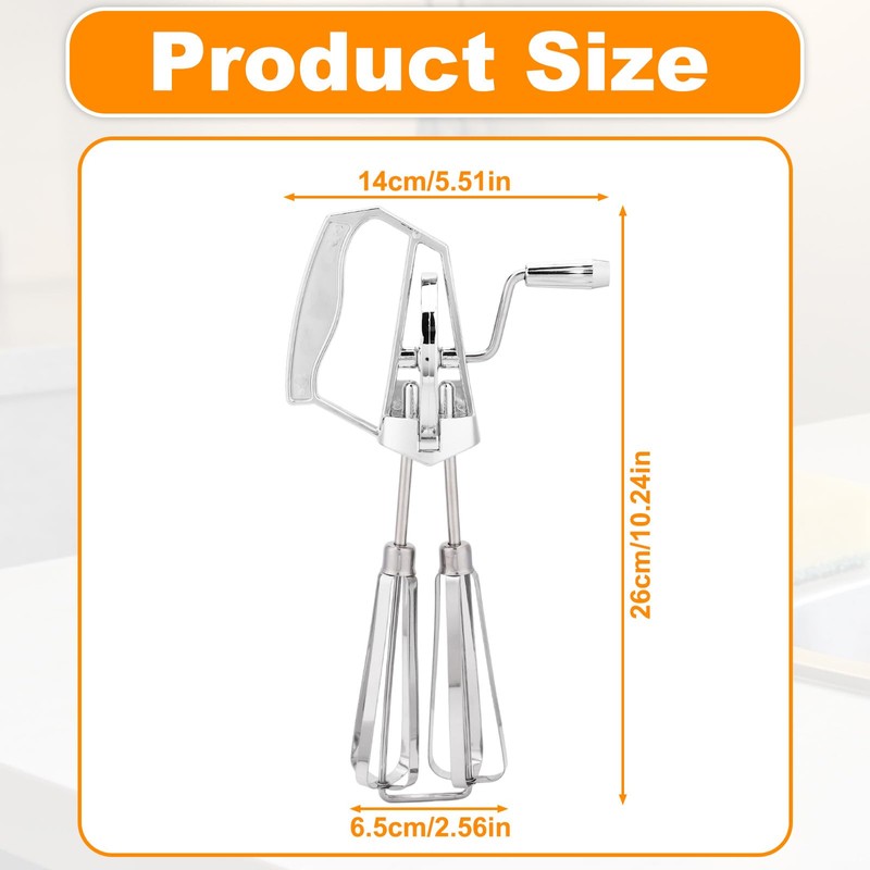 Dual Rotary Hand Egg Beater, Stainless Steel Rotary Hand Whisk