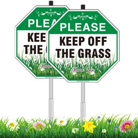 JANLONG Keep Off Grass Sign for Yard, 2 Pack- 10" W x 28" H All Aluminum Keep Off The Grass Signs with Stake- Stay Off Grass Sign- Don't Step On The Grass- No Dog Lawn Signage