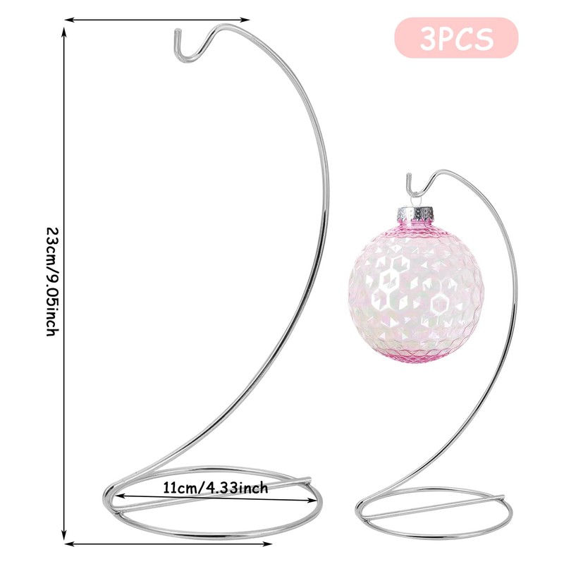 3PCS Ornament Display Stand,Glass Globe Silver Iron Wire Stand Hanging