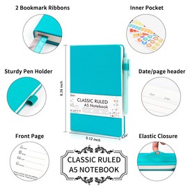 feela 3 Pack Notebooks Journals Bulk with 3 Black Pens, A5 Hardcover Notebook Classic Ruled Lined Journal Set with Pen Holder for Work Business Journaling Note Taking, 120 GSM, 5.1”x8.3”, Emerald