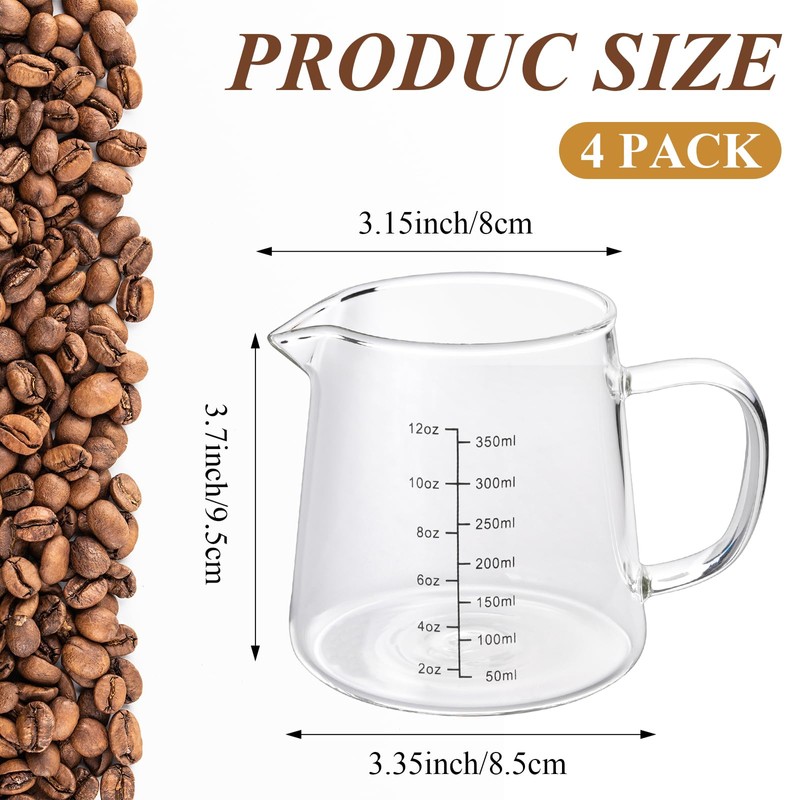 Milkary 4 Pack 12oz Coffee Measuring Glass Cups, Heat Resistant