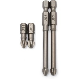 RW 0059-005/007 JIS (Japanese Industrial Standard) (4) Screwdriver Impact Bits + 3/8 Inch Socket Adapter #2#3 Standard & Long 1/4 Inch