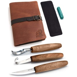 BeaverCraft Wood Spoon Carving Tools Kit S14x Deluxe - Whittling Tools Set Includes Sloyd Wood Carving Knife, Hook Knife, Gouge, Leather Roll-Up Case & Leather strop with Polishing Compound