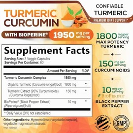 Nature's Nutrition | Cúrcuma con BioPerine 1950mg | Soporte Articular y Salud Cardiaca | 180 Cápsulas