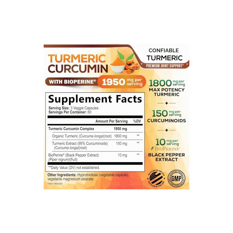 Nature's Nutrition | Cúrcuma con BioPerine 1950mg | Soporte Articular