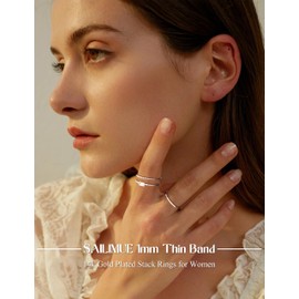 sailimue Gold Stackable Rings for Women Non Tarnish - 14K Gold Plated Waterproof Thin Band Ring Set - 1mm Minimalist Stainless Steel Silver Stacking Dainty Trendy Statement Thumb Rings Size 5-11