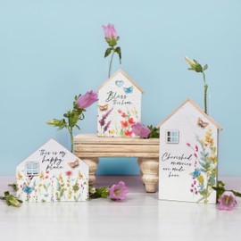 Pavilion Gift Company - Home - 7" MDF House Plaque Bless Blessings Faith Religion Housewarming Vase Floral Desk Home Decor