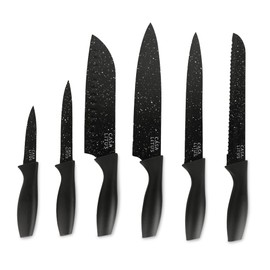 CASA LITUS Cuchillos de Cocina con Funda (6 Piezas), Fabricados en Acero Inoxidable. Incluyen: Cuchillo Cocinero, Cuchillo para Pan, Santoku, Cuchillo para Picar, Cuchillo Multiusos y Cuchillo Pelador