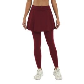 LouKeith Skirted Leggings for Women Athletic Skirt with Leggings Tennis Skirt Yoga Running Golf Skirts with 4 Pockets Burgundy L