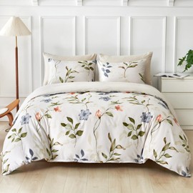 Lekesky White King Size Duvet Cover Sets - Floral Bedding Sets, Flowers on White King Duvet Cover, Soft Microfiber and Lightweight, Matching 2 Pillowcases for Bedding Bed Set 230x220 cm, White/Floral