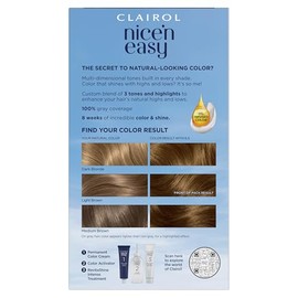 Clairol Nice 'n Easy Permanent Hair Color, 6.5 Lightest Brown, 3 Count Allergy Gentle Single-Step Hair Dye with Conditioners, Natural-Looking Color, Salon Highlights, Grey Coverage