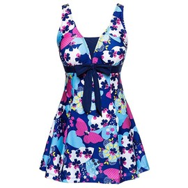 ECUPPER Traje de baño de una pieza para mujer, talla grande, cintura alta, estampado con boyshort, Azul oscuro, 24 Plus