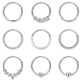 YADOCA 9Pcs 16G Septum Rings Surgical Steel Hoop Nose Rings for Women Men Clicker Cartilage Earrings Septum Jewelry
