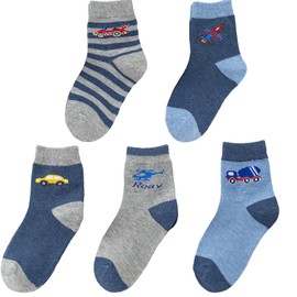 QIYIENDIAN 5 Paar kuschelig warme Crew Socken Cute Cartoon/Solid Farben für 1-10 Jahre Kleinkind Kinder Jungen Mädchen （5-7 Jahre，1D-Autos）