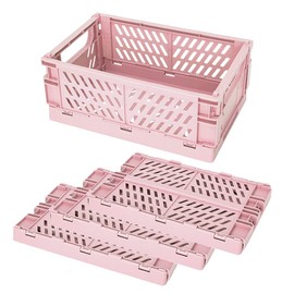 TORASO 4 Pack Mini [15cm L x 10cm W x 5.7cm H] Plastic Baskets for Shelf Storage Organizing, Durable and Reliable Folding Storage Crate, Ideal for Home Kitchen Classroom(Pink,4pcs).CA