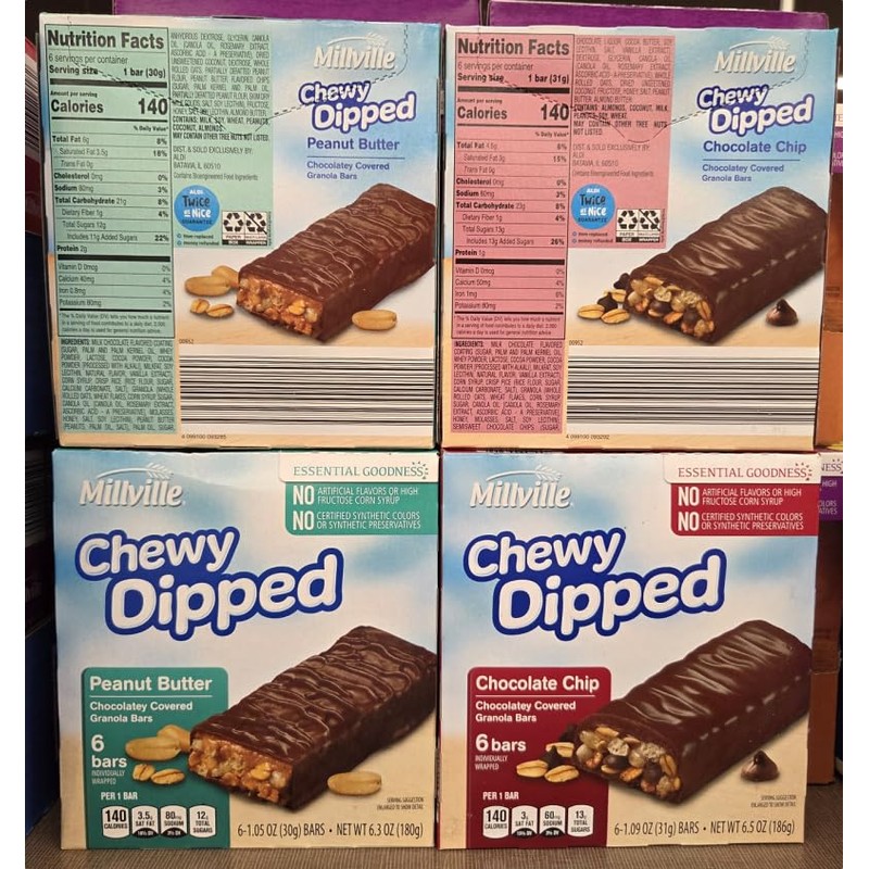 Chewy Millville Dipped Peanut Butter & Chocolate Chip Granola Bars