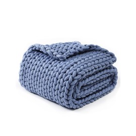 YnM Chunky Throw Blanket, Medium-Weight, Hand Knitted, Skin Friendly, Ventilated and Breathable, Machine Washable, Home Décor Piece for Couch, Sofa and Bed (Cerulean Blue, 50x70 Inch)