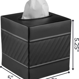 Monarch Abode 39127 Handcrafted Tissue Box Square Cover Holder and Dispenser, Wave Embossed, Metal Dresser Accessories for Office Bathroom Decor Vanity, Decorative Tissue Box, Black