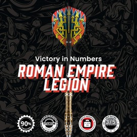 Shot Darts Steel Tip, Roman Empire Legion (23g/ 24g/ 25g) 90% Tungsten Barrels, Front Balanced with Secure Grip, Handcrafted Professional Dart Set and Flights Made in New Zealand, Metal Tip Bar Darts