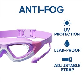 Swimming Goggles with Ear Plugs, Anti-Fog Lenses, Mint Green and Yellow, Adjustable Head Strap (light purple)