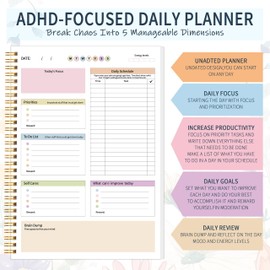 KMQOY ADHD Daily Planner-Productivity Daily ADHD Undated Planner for Adults Men and Women，Task Management Organizer for Neurodivergent，7" x 10" Hard Cover & Colorful Sheets Inside B5