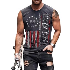 Heralady 4th of July Shirts Mens Muscle Tank Top 1776 Sleeveless Graphic Gym Workout USA Flag Shirt Grey Large
