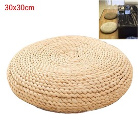 Tatami Floor Pillow Sitting Cushion Round Straw Cushion Yoga Meditation Cushion Silk Padding Floor Mat Hand Woven Tatami Floor Cushion for Home (Beige1)