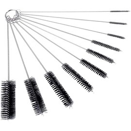 10" Tube Cleaning Brush Set, 10 Pack, Extra Long Nylon Straw Brushes with Flexible Handles for Bottles, Cleaning Straws, Pipe Cleaners, Keyboard, Glass, Guns, Detailing and Deep Cleaning, Black