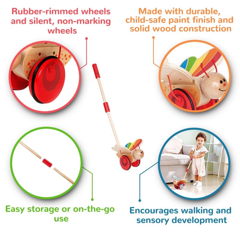 Award Winning Hape Butterfly Wooden Push and Pull Walking Toy,