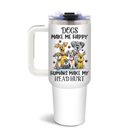DUUV Dog Lover Gifts for Women, Dog Mom Tumbler, Birthday Christams Gifts for Dog Lovers, Best Dog Lover Gift Ideas, Dogs Make Me Happy, 40 Oz Tumbler with Handle