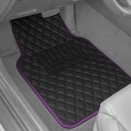 FH Group Automotive Floor Mats Universal All Purpose Fit Deluxe Faux Leather Floor Mats Combo Small Car Seat Cover Design for Cars, PU Leather Purple Protector Mat for Sedan, SUV, Truck Floor Mats
