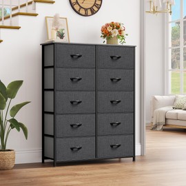 YITAHOME 10 Drawer Dresser - Fabric Storage Tower, Organizer Unit for Bedroom, Living Room, Hallway, Closets - Sturdy Steel Frame, Wooden Top & Easy Pull Fabric Bins