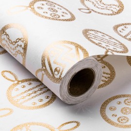 RUSPEPA Christmas Wrapping Paper Roll - Mini Roll - Gold Christmas Ball Pattern Great for Christmas, Holiday, Party and More - 17 Inches X 32.8 Feet