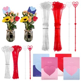 Keadic 160Pcs 10" & 13" Floral Pick Card Holders with Greeting Cards Set, Heart Shaped Flower Photo Sticks for Wedding Bouquet Arrangement Birthday Party Decoration