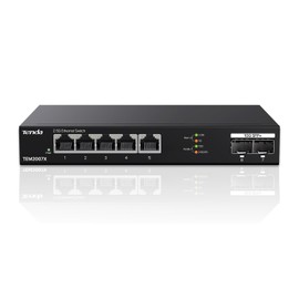 Tenda 2.5 Gbit Switch with 5 x 2.5G Ports and 2 x 10G SFP+ Ports, Unmanaged 2.5 Gigabit Ethernet LAN Switch (Plug and Play, Metal Housing, Black) (TEM2007X)