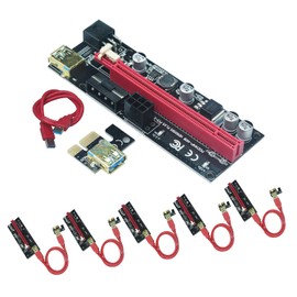PCIE Riser 1X to 16X LED Graphics Card Extension GPU Risers Mining Powered PCI-E Cable - 6PIN SATA Power Cable, 4 Solid Capacitors, 3.0 USB Cable (VER009S) 6 Pack