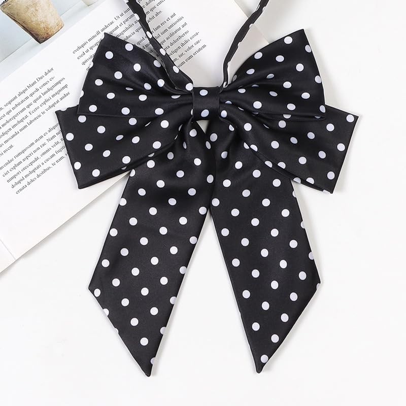 NazyJnn Large Bowtie, Bowtie, School Ribbon, Dot Pattern, Women's, Uniform
