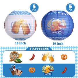 Kesote Oktoberfest Decorative Lanterns 10 Pieces Paper Lantern 10 Inch Hanging Decoration Bavarian Decoration Bavarian Party Set