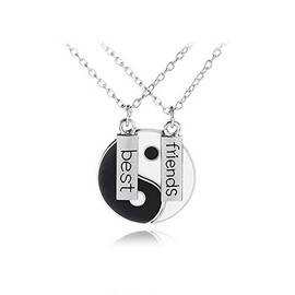 AMOR SPES Family 2Pcs BFF Best Friends Yin Yang Pendant Necklace Black And White Couple Necklate With Magnet Pendant Gift (B)