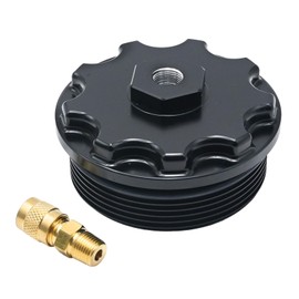 MDEOOSKY Fuel Filter Cap Cover with Fuel Pressure Port Aluminum Silver Replacement for Ford E350 E450 Excursion F250 F350 F450 F550 F650 F750 International Truck, Black