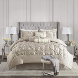 Madison Park Laurel 7 Piece Comforter Set-Mushroom-Cal.King, California King Taupe
