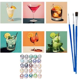 9 PCS Cocktail Paint by Numbers for Adults, Mini Paint by Numbers for Adults, 6 Pack 15x20cm Cocktail Paint by Numbers Kits with 3 Brushes, DIY Painting for Home Decor, Party, Gift