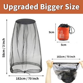 Rolzchoy Mosquito Head Net 2 Pack with Carry Bags, Ultra Large Extra Fine Mesh for No See Ums, Bugs & Gnats - Durable Bug Face Shield for Hiking, Camping, Fishing, Gardening (Fits All Hats)