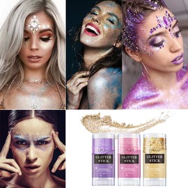 Yeweian Purple Face Body Glitter Stick, Eye Nails Hair Body Glitter Gel,Singer Concerts Face Body Sequins Glitter Makeup, Mardi Gras Glitter Accessories,Chunky Holographic Face Glitter Gel for Women